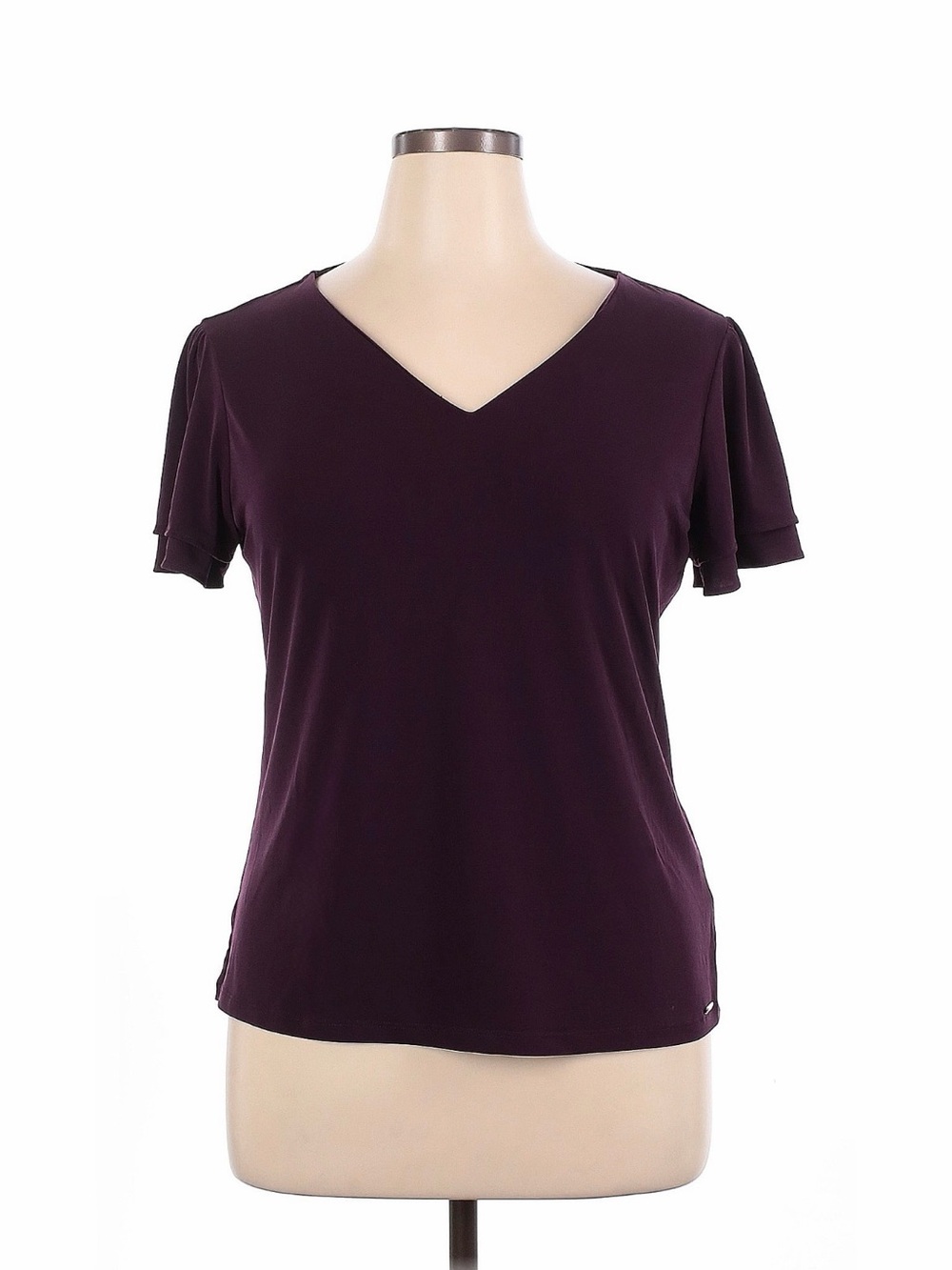 Calvin Klein Plum V-Neck Flutter Sleeve Top